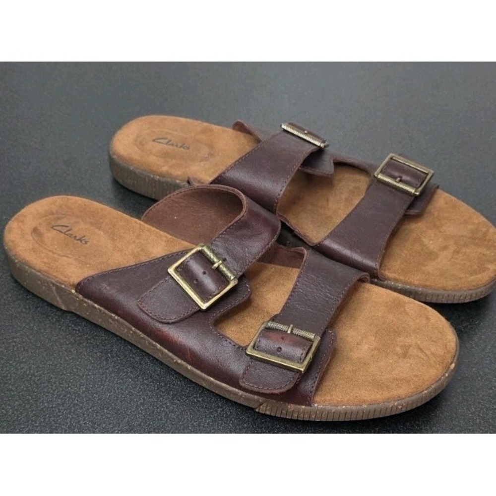 Clarks Buckle Detailed Men 11.5 Sandals Mahogany Leather Beach Summer